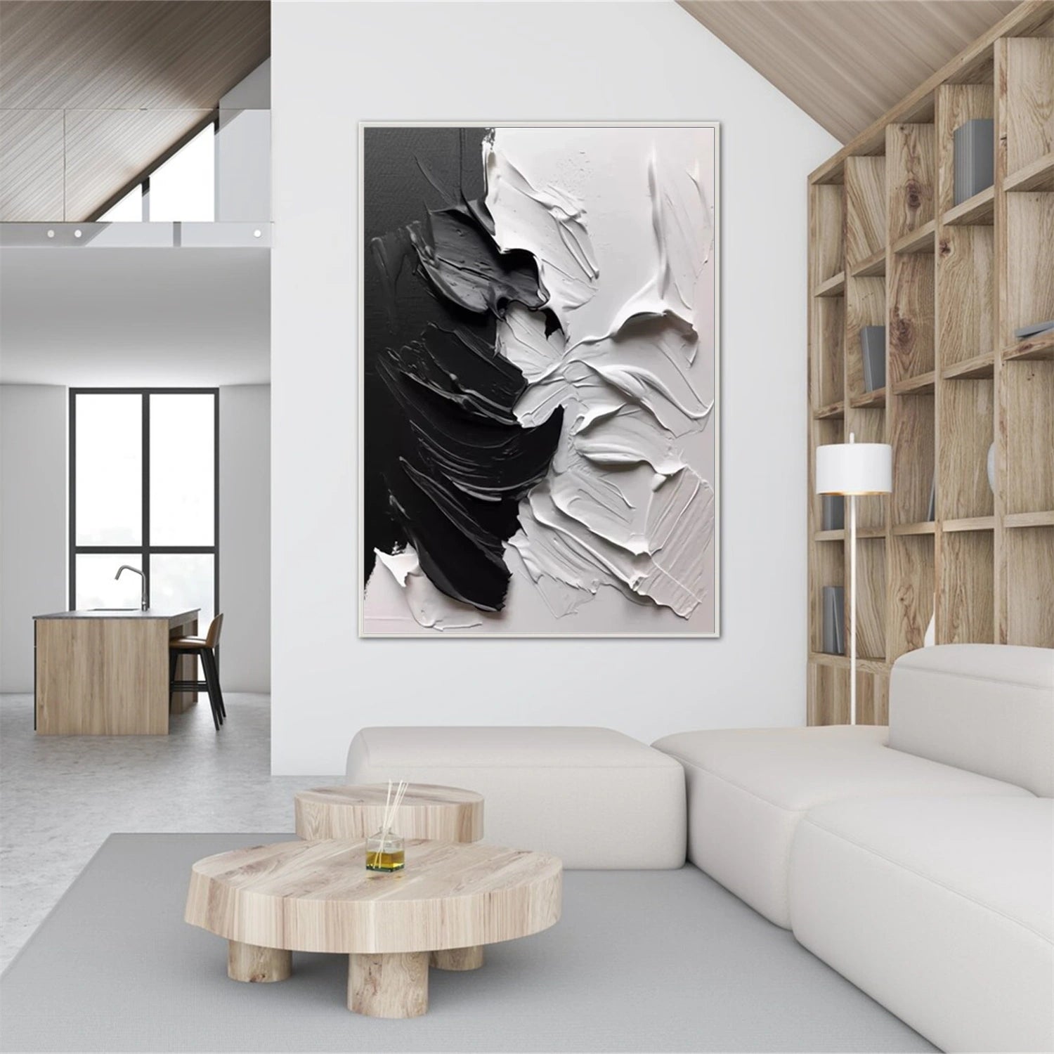Black and White Minimalist Textured Canvas Art #WZ111