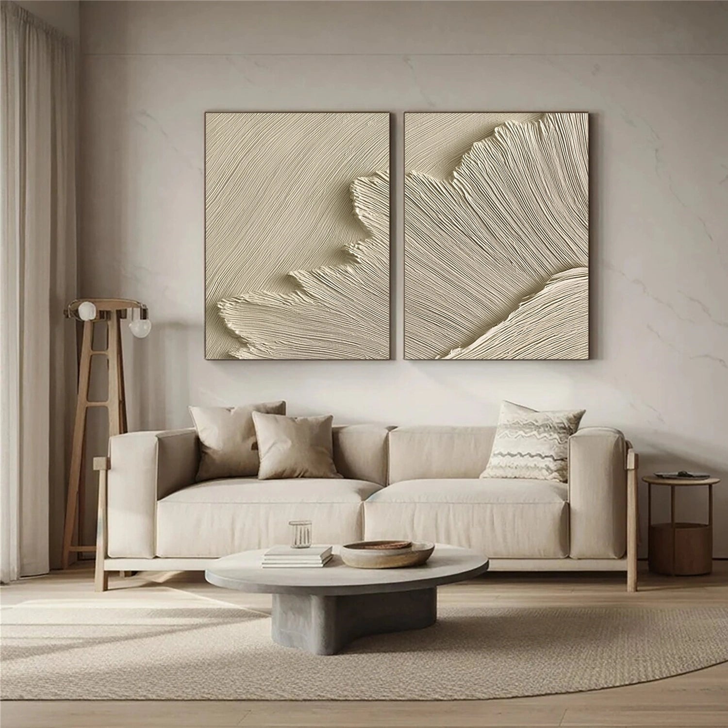 Beige Minimalist Ocean And Sky Textured Canvas Art Set of 2 #OC152
