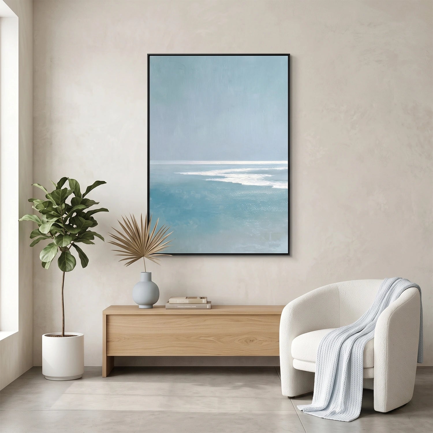 Minimalist Ocean And Sky Textured Canvas Art #OC187