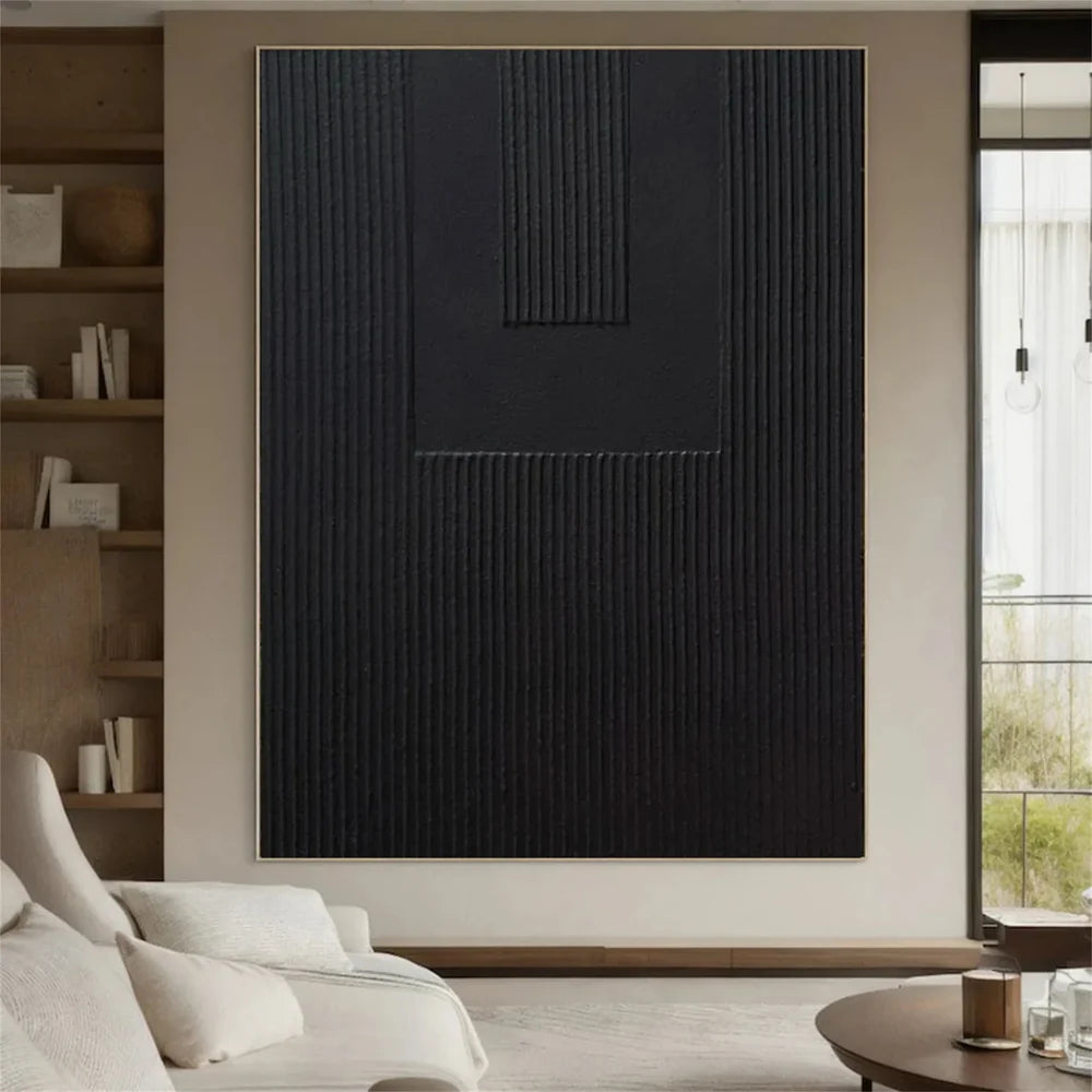 Black Minimalist Textured Canvas Art #WZ082