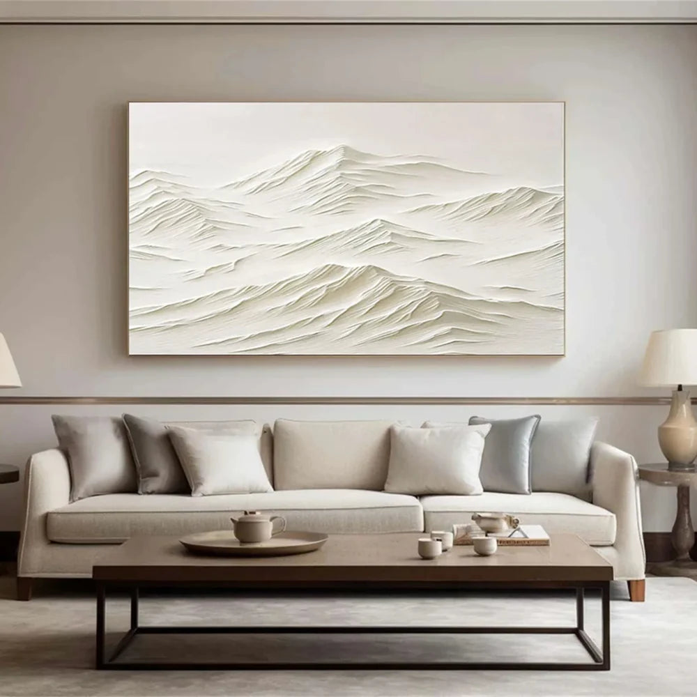 Beige Minimalist Mountain Textured Canvas Art #BT026