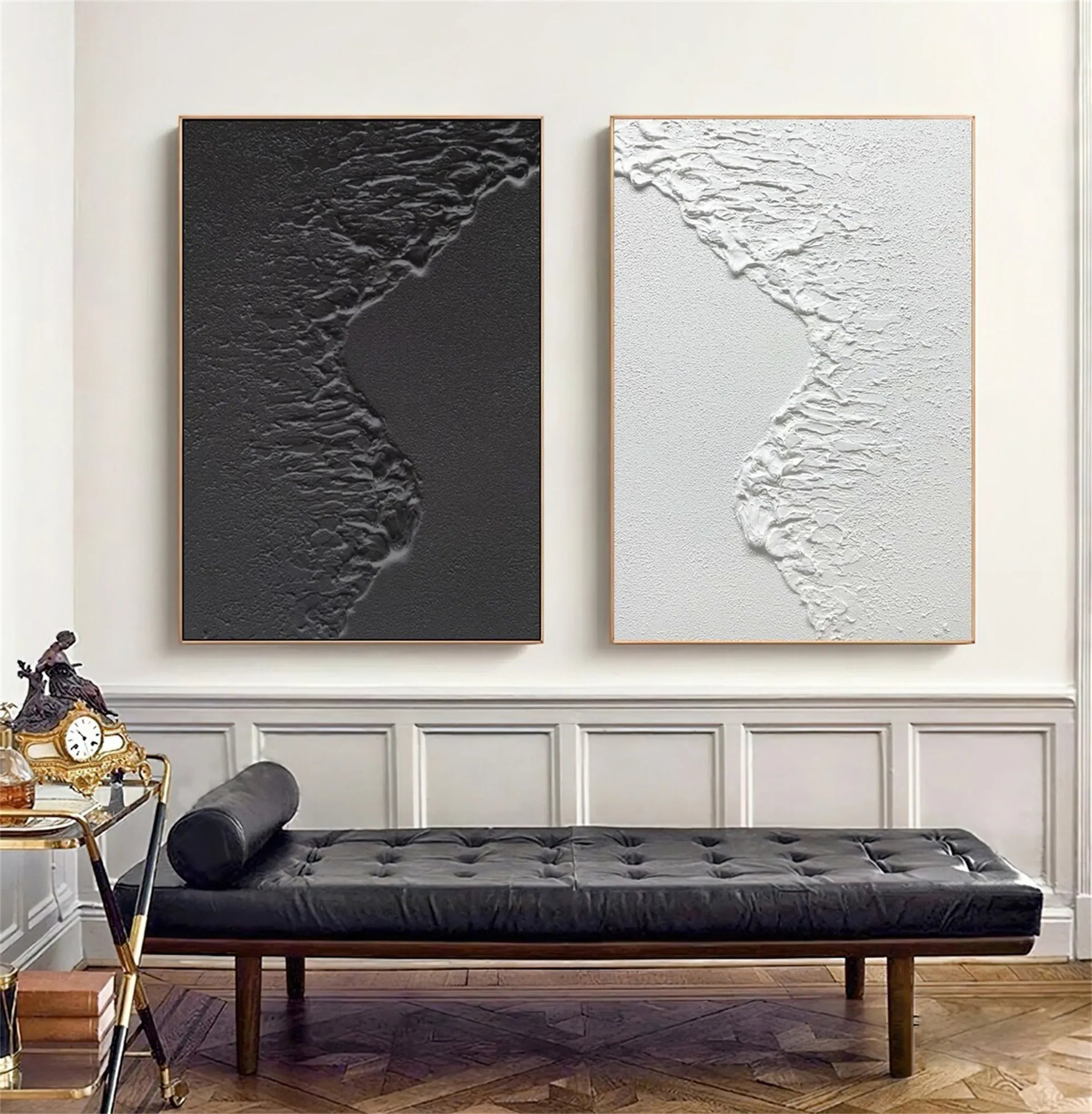 Black and White Minimalist Textured Canvas Art Set of 2 #WZ063