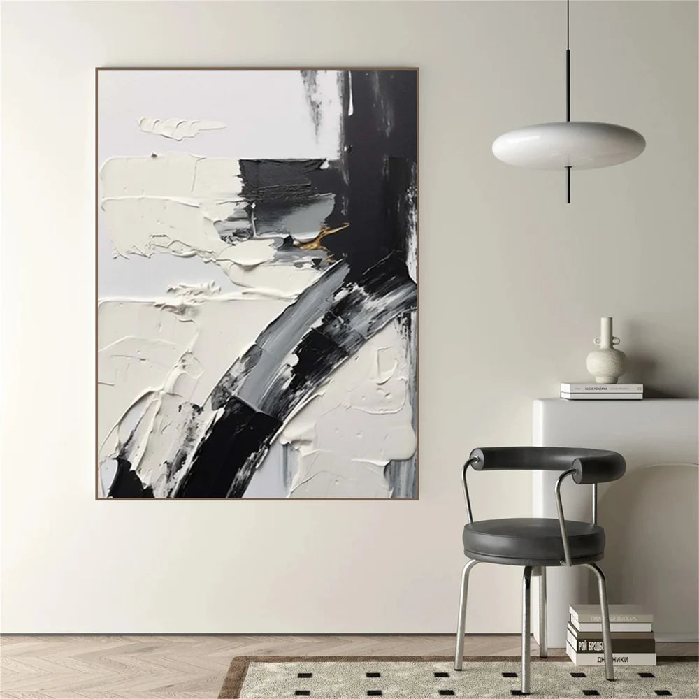 Black and White Minimalist Textured Canvas Art #WZ013