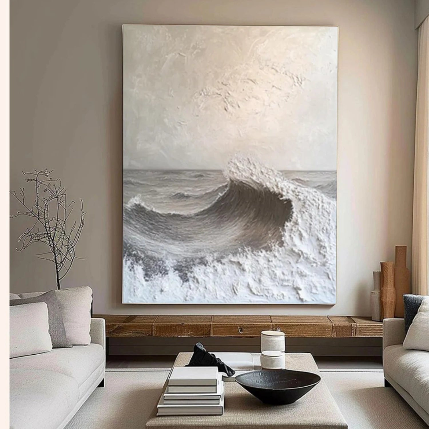 Minimalist Ocean And Sky Textured Canvas Art #OC082