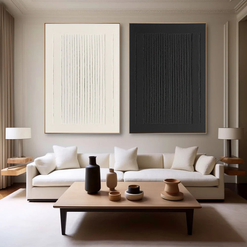 Black and White Minimalist Textured Canvas Art Set of 2 #WZ049