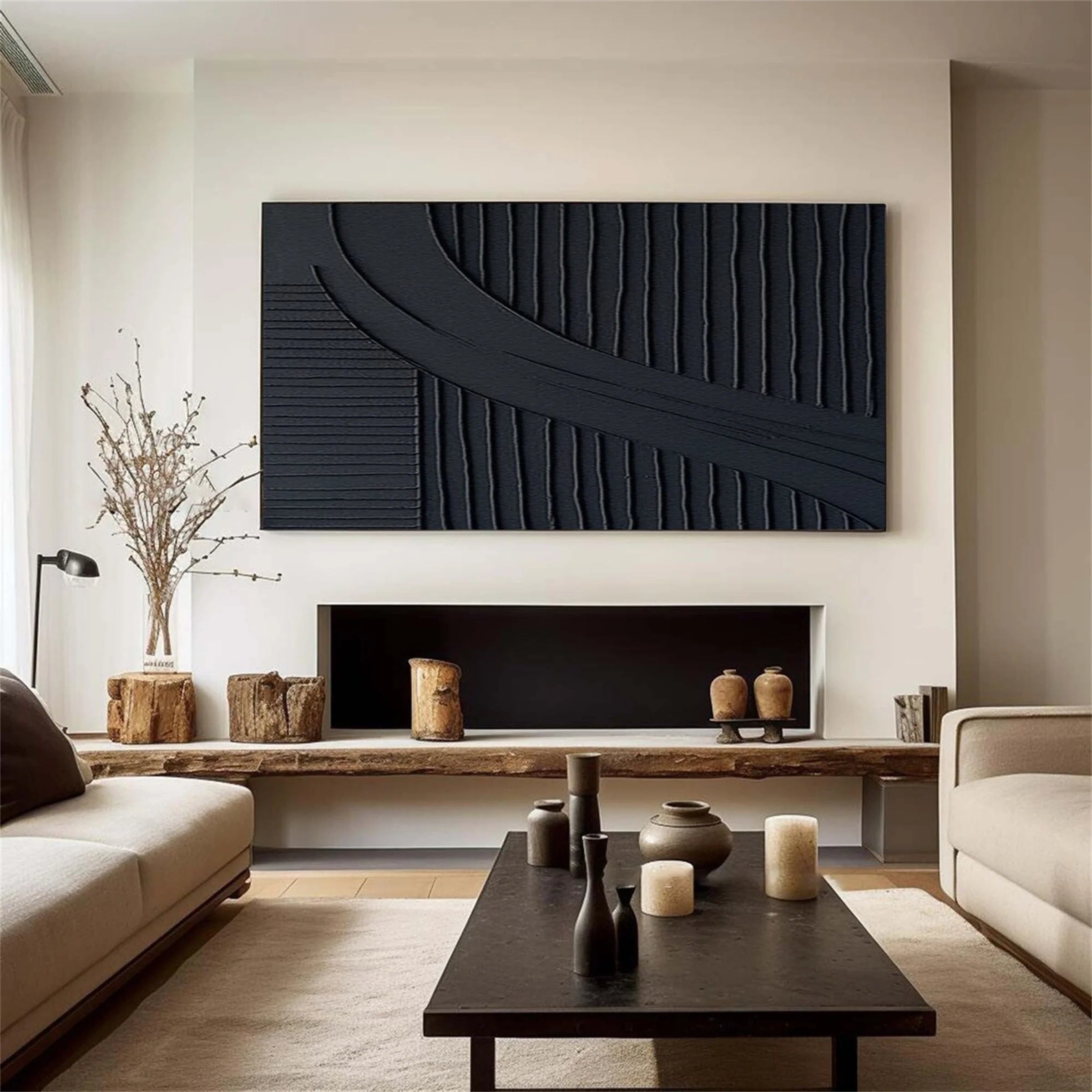 Black Minimalist Textured Canvas Art #WZ042