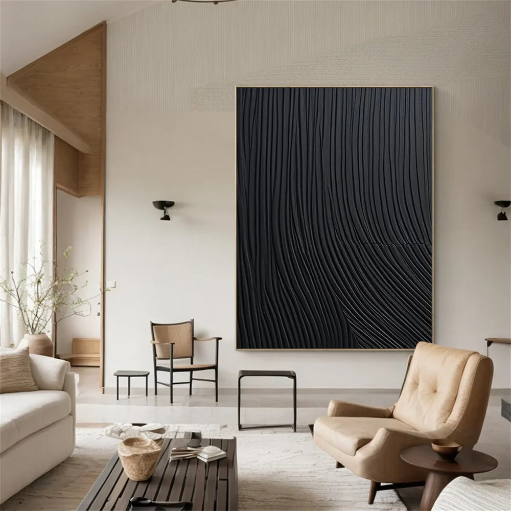 Black Minimalist Textured Canvas Art #WZ088