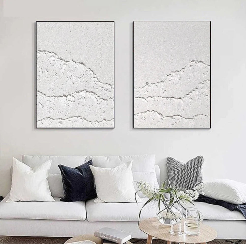 White Minimalist Textured Wall Art Set of 2 #WM016