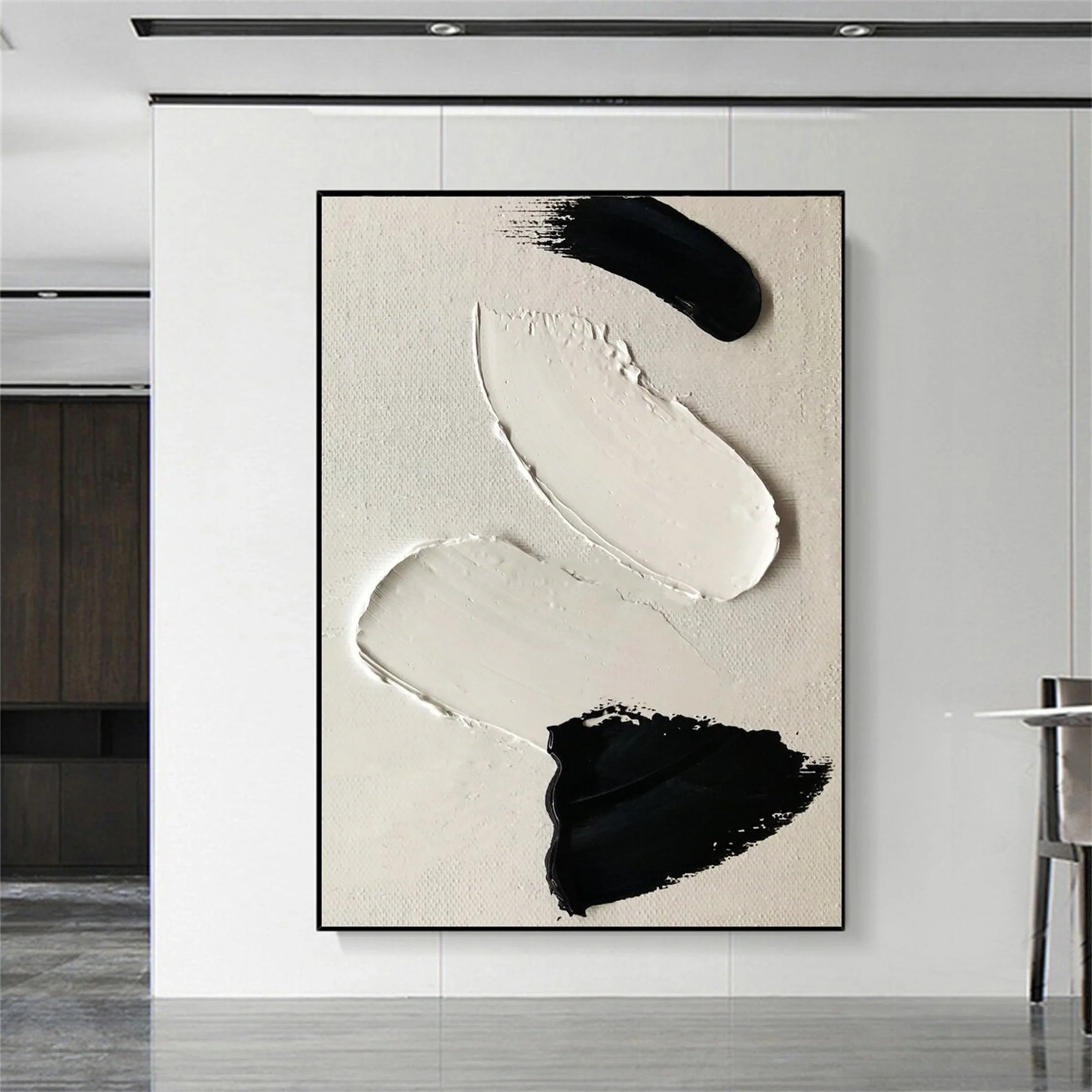 Black and White Minimalist Textured Canvas Art #WZ057