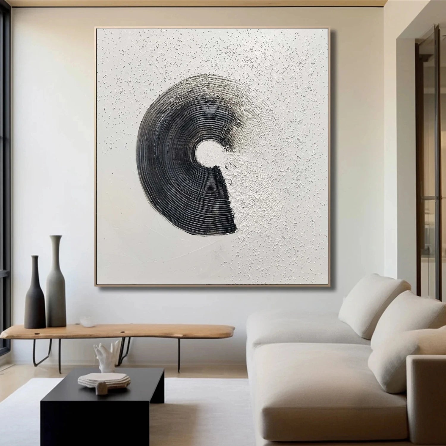 Black and White Minimalist Textured Canvas Art #WZ103