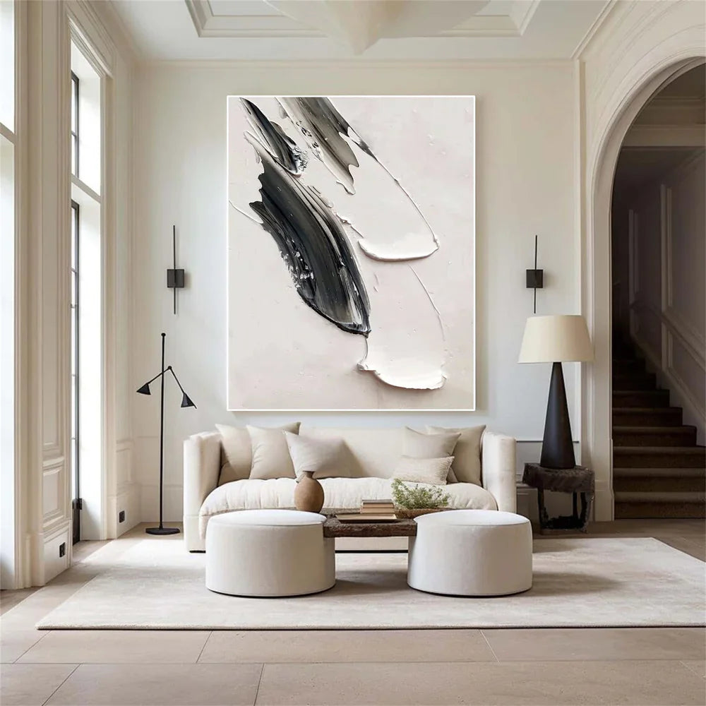 Black and White Minimalist Textured Canvas Art #WZ008