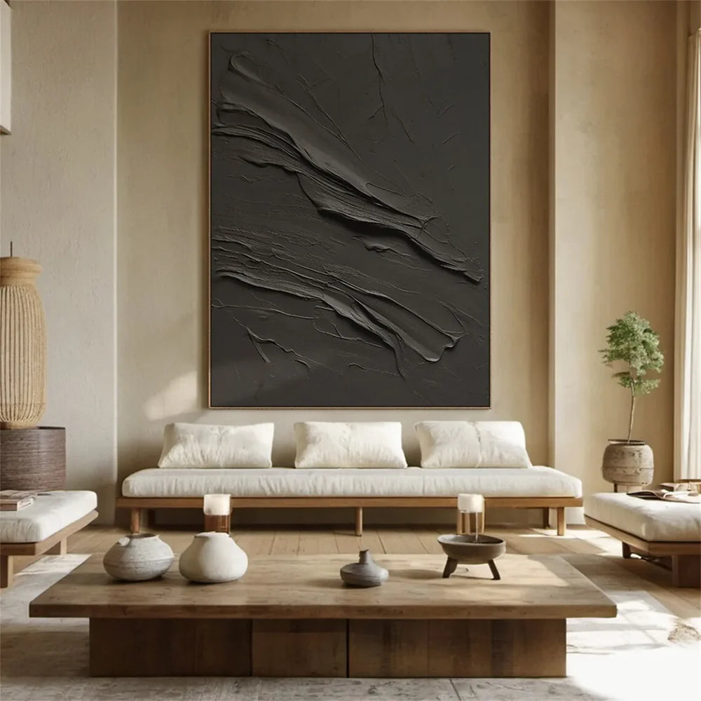 Black Minimalist Textured Canvas Art #WZ089