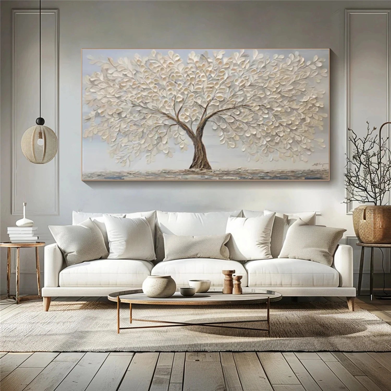 Minimalist Flower And Tree Textured Canvas Art #MF079