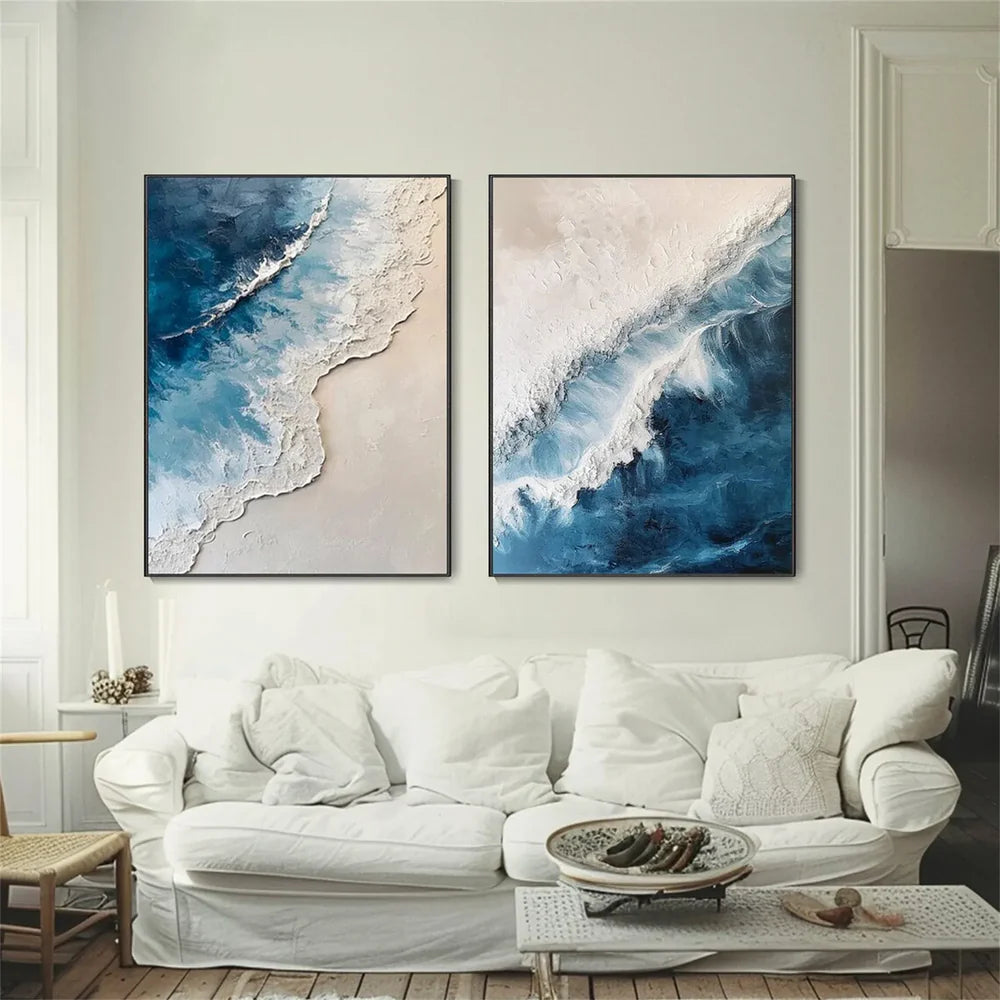 Abstract Ocean And Sky Textured Set of 2 Canvas Art #OC059