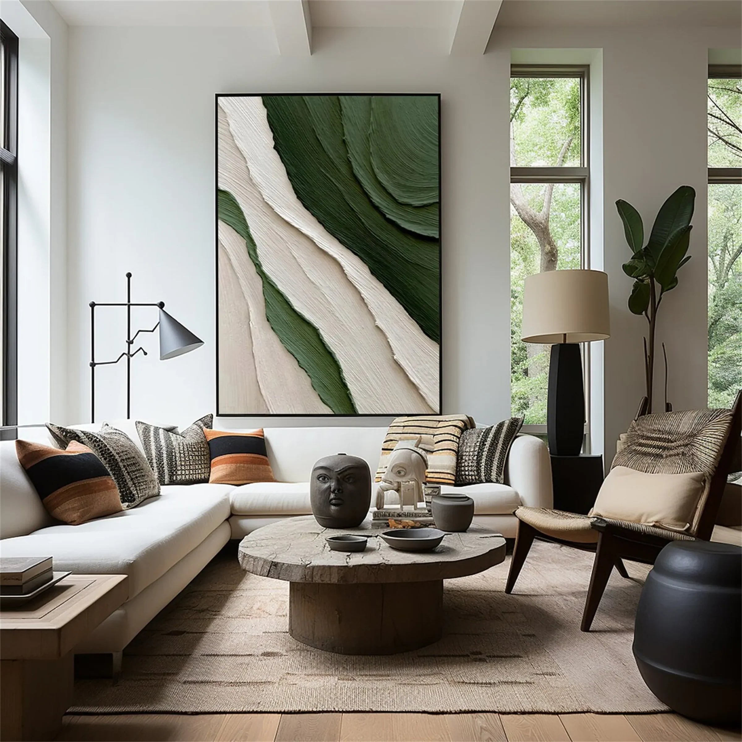 Green and White Minimalist Textured Wall Art #WM035
