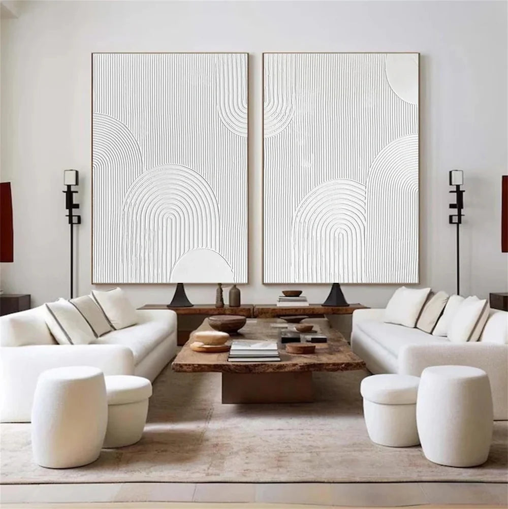White Minimalist Textured Wall Art Set of 2 #WM023