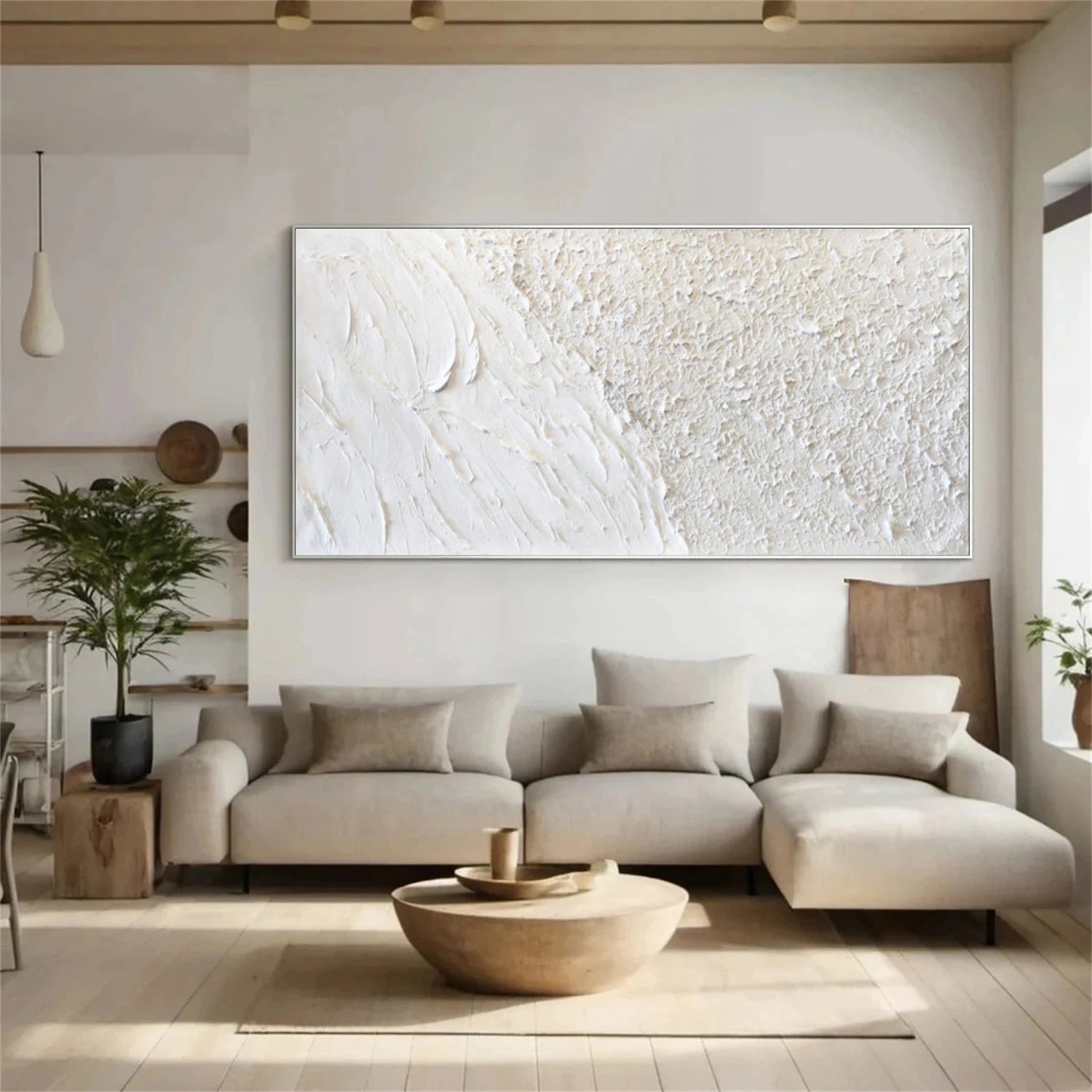 White Minimalist Textured Canvas Art #WM116