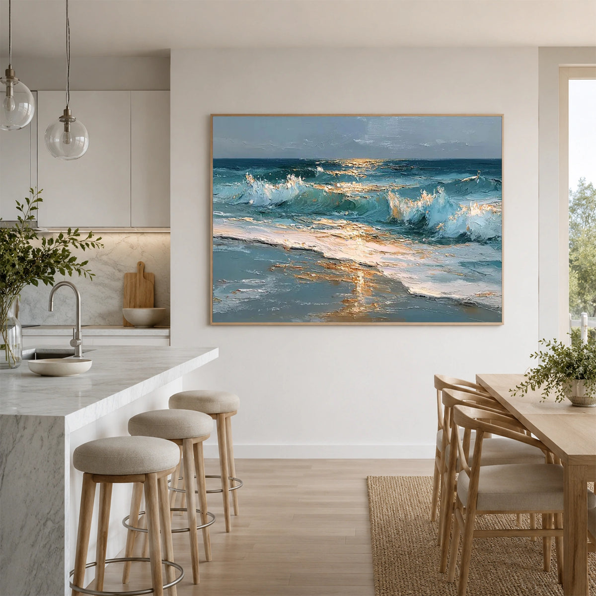 Abstract Ocean And Sky Textured Canvas Art #OC231