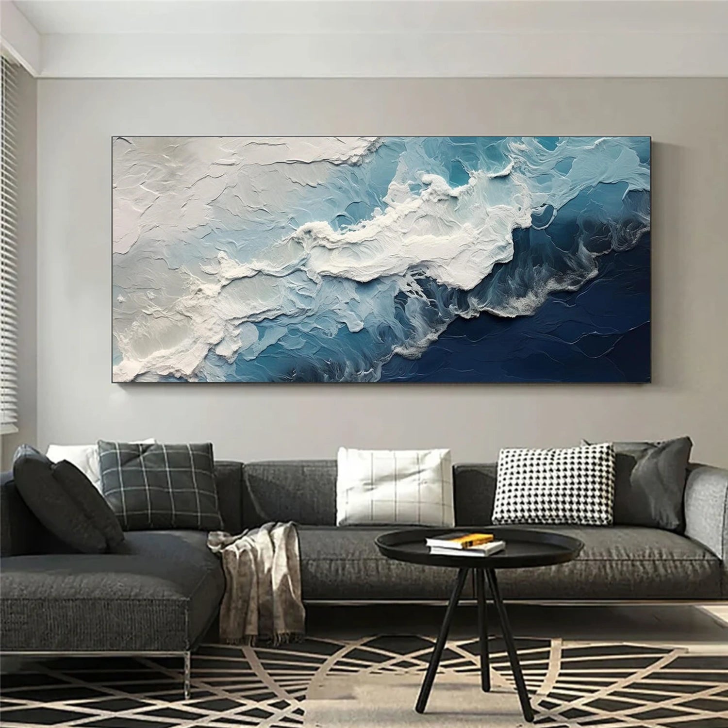 Abstract Ocean And Sky Textured Canvas Art #OC169