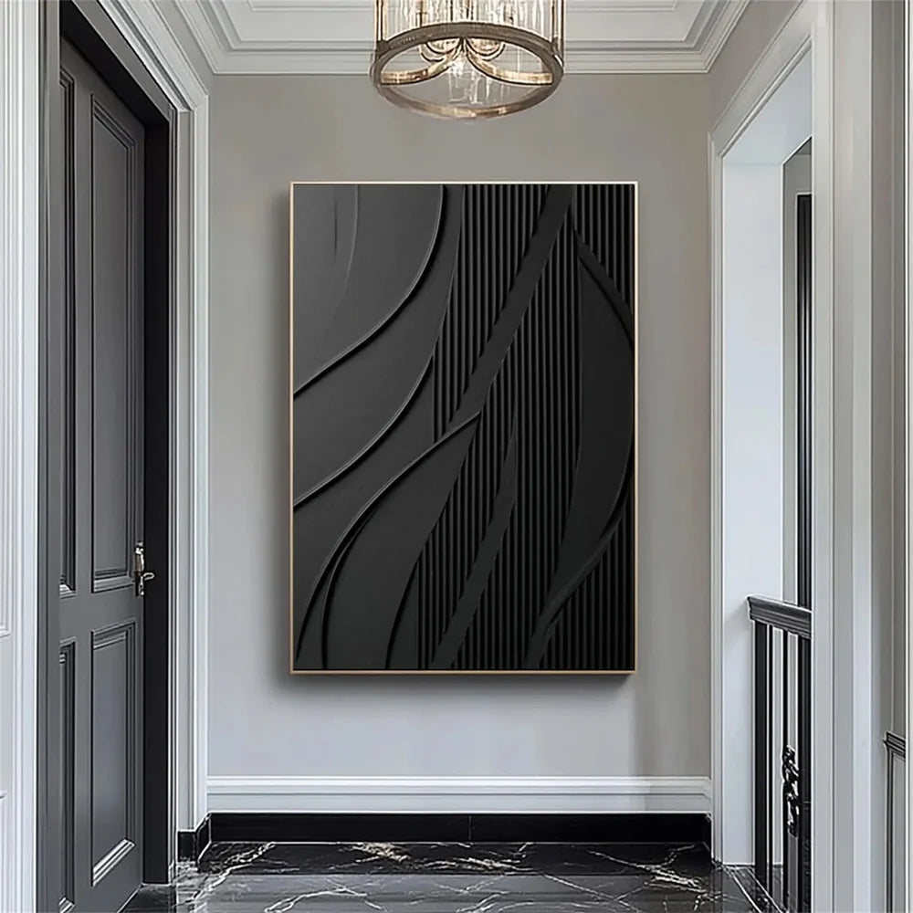 Black Minimalist Textured Canvas Art #WZ066
