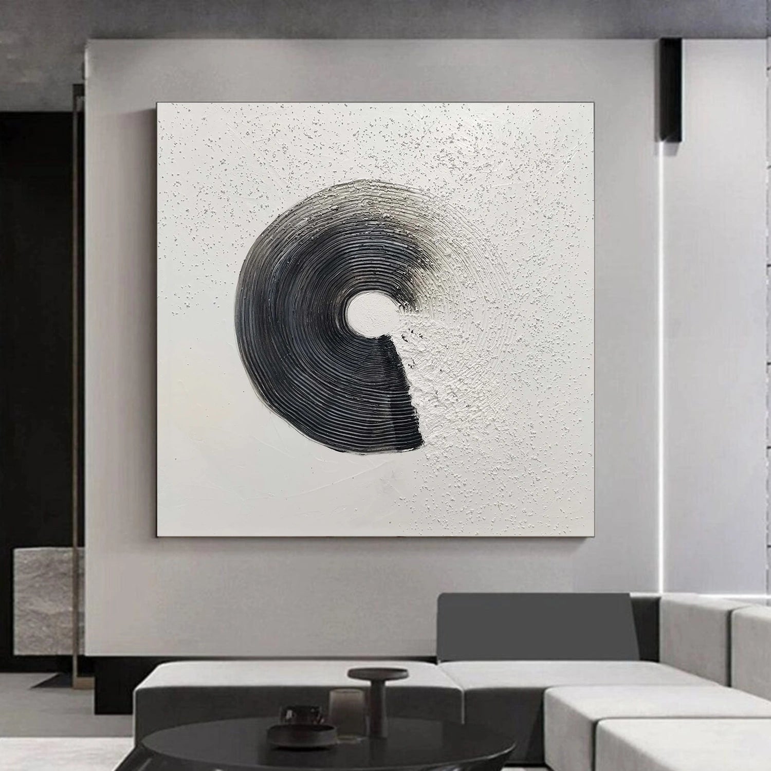 Black and White Minimalist Textured Canvas Art #WZ103