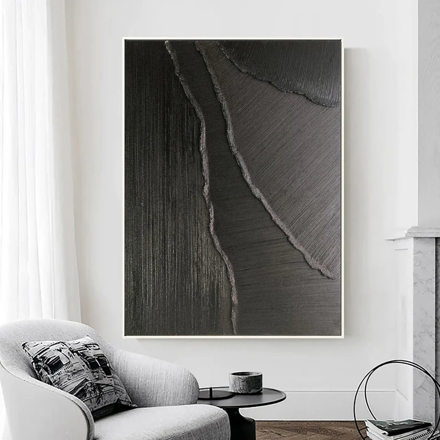 Black Minimalist Textured Canvas Art #WZ046