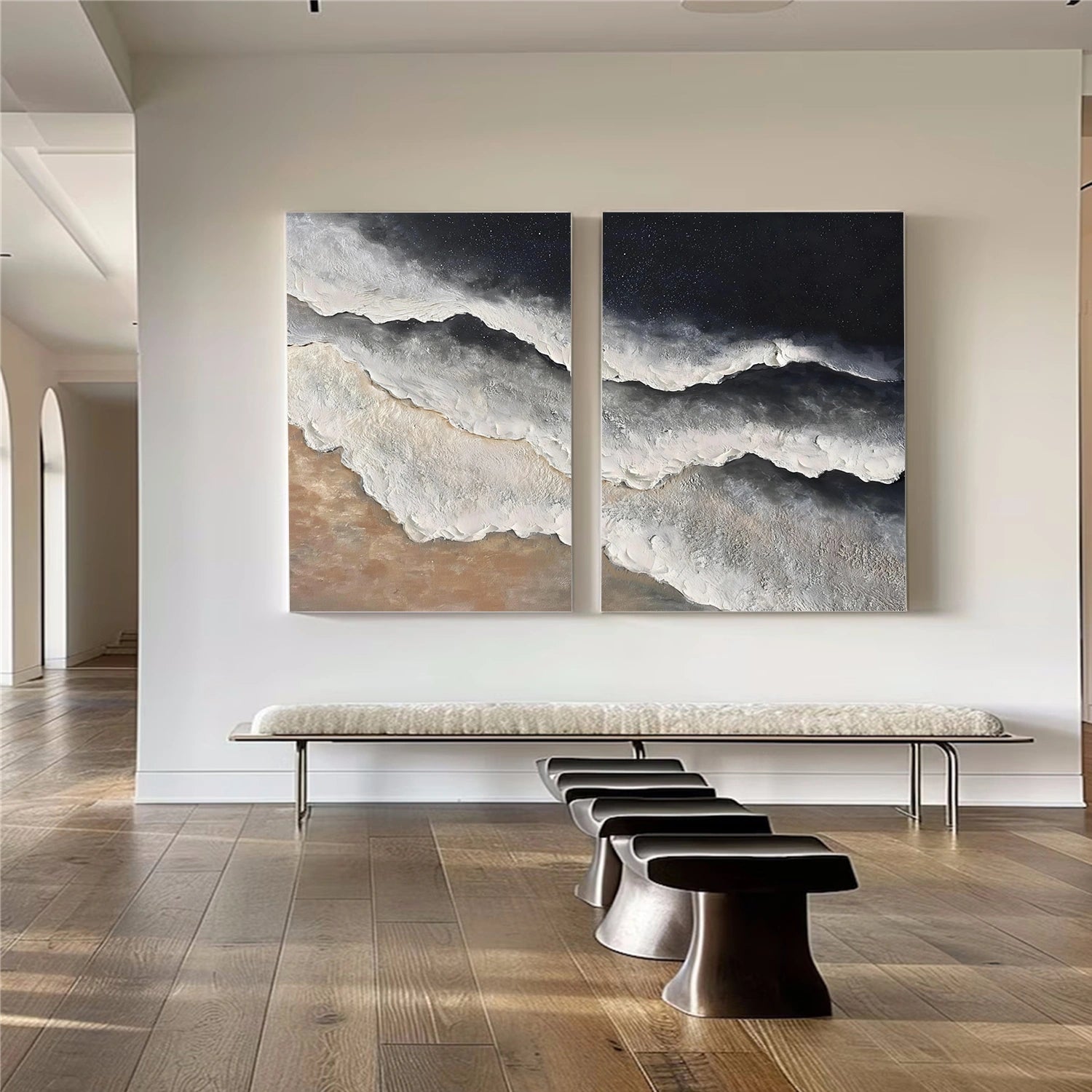 Minimalist Ocean And Sky Textured Canvas Art Set of 2 #OC163
