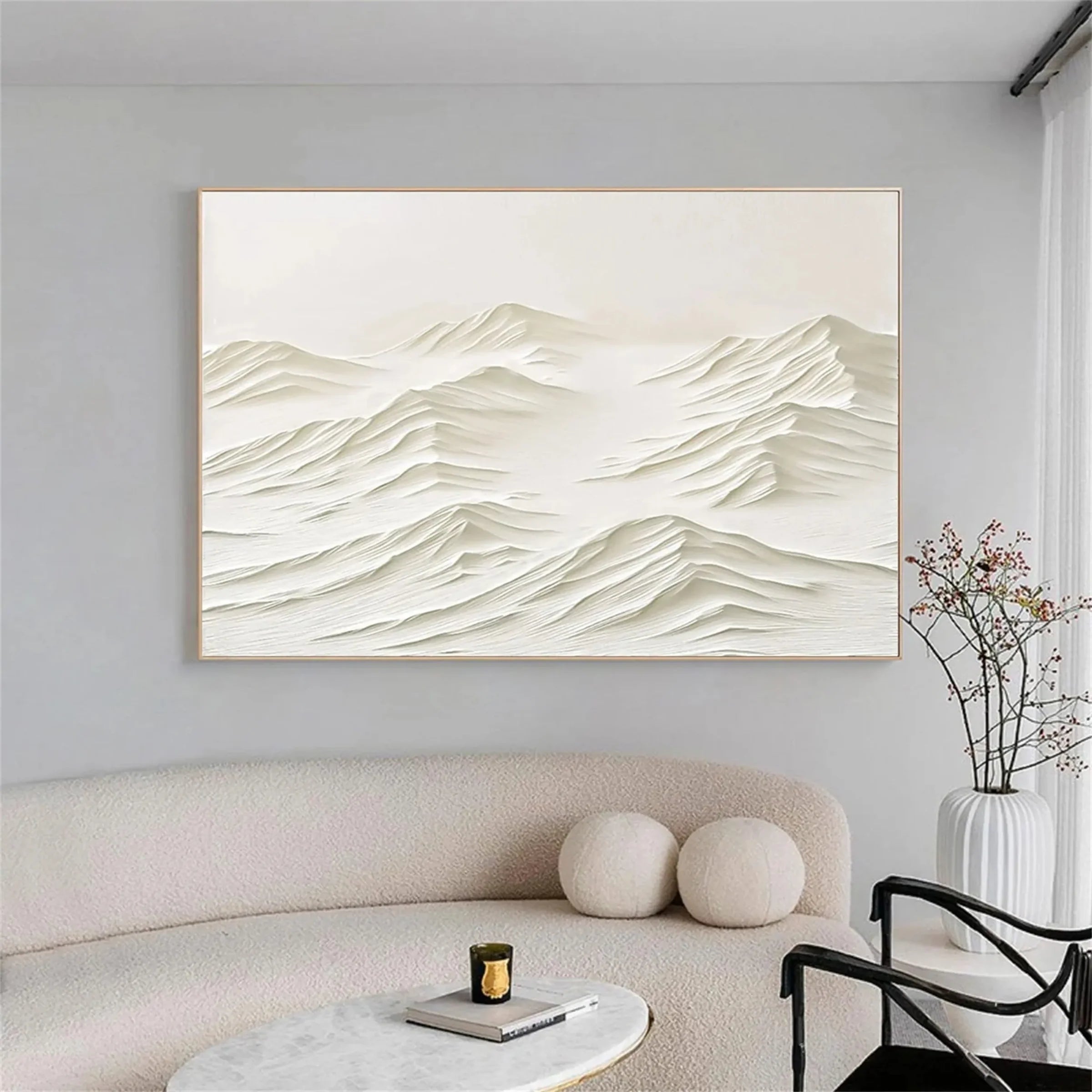 Beige Minimalist Mountain Textured Canvas Art #BT027