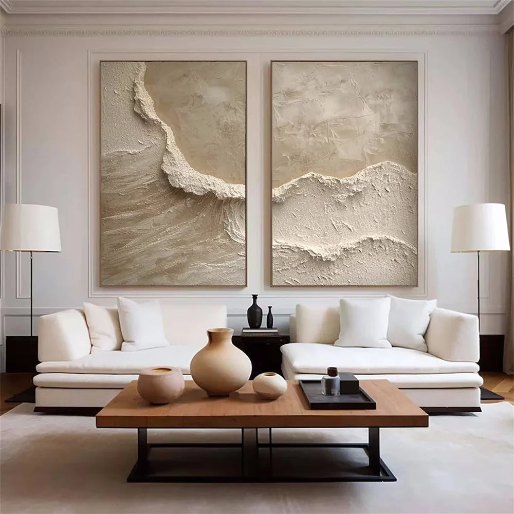 Minimalist Ocean And Sky Textured Canvas Art Set of 2 #OC001