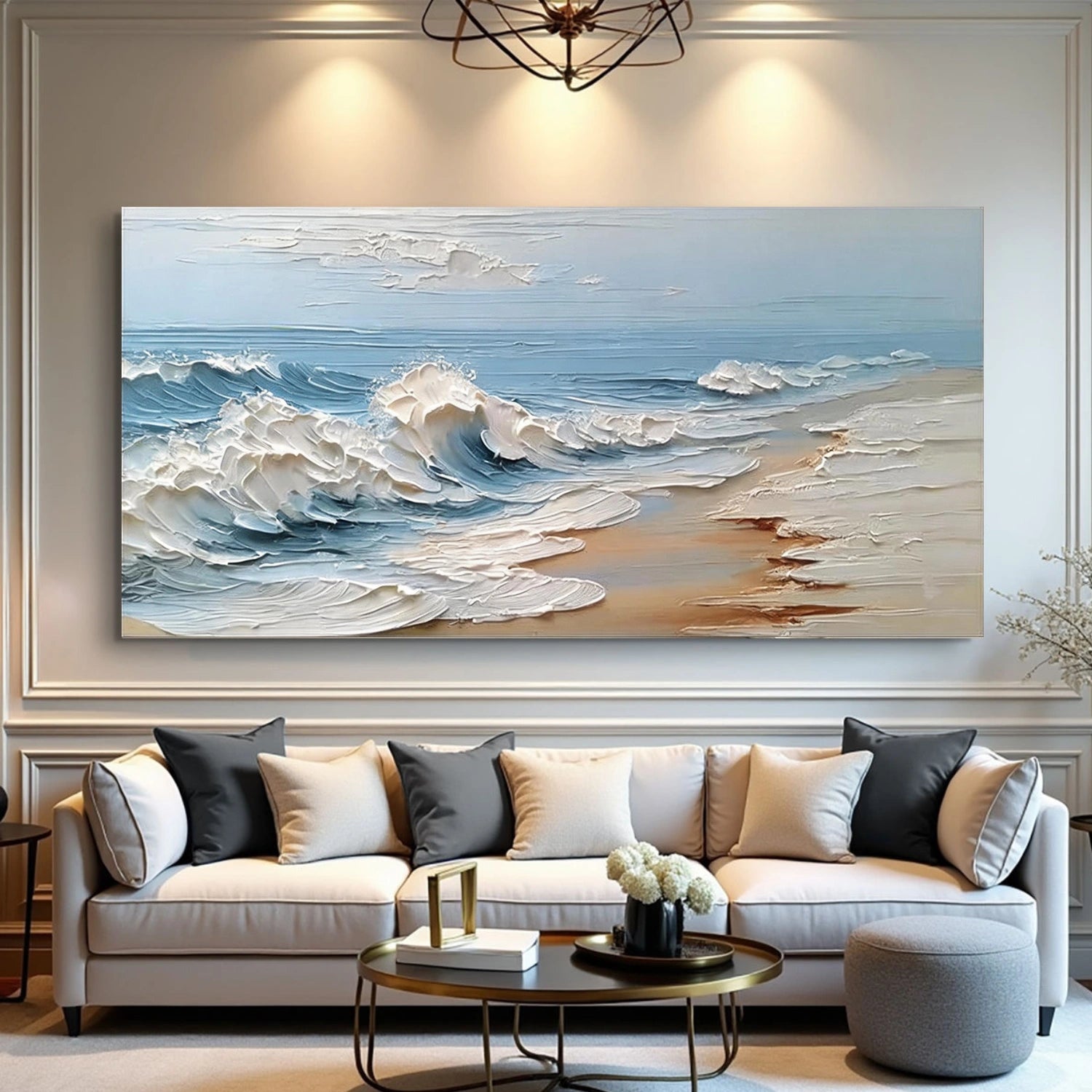Abstract Ocean And Sky Textured Canvas Art #OC185
