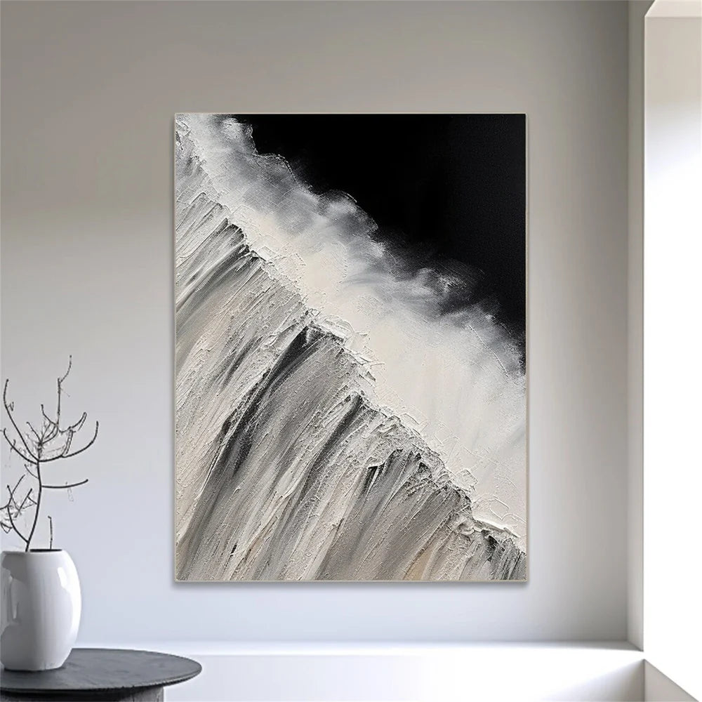 Black and White Minimalist Textured Canvas Art #WZ061