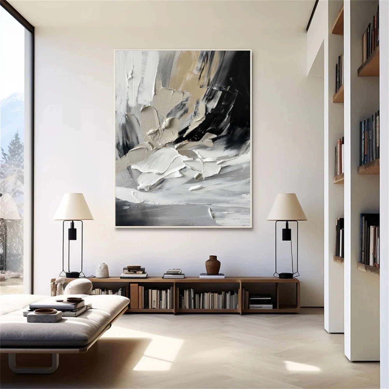 Black and White Minimalist Textured Canvas Art #WZ112