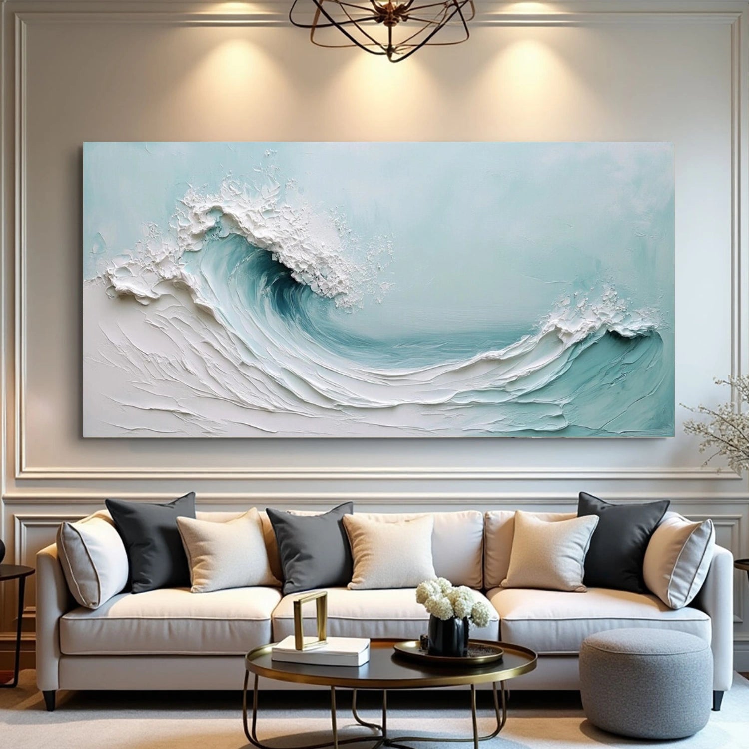 Minimalist Ocean And Sky Textured Canvas Art #OC103