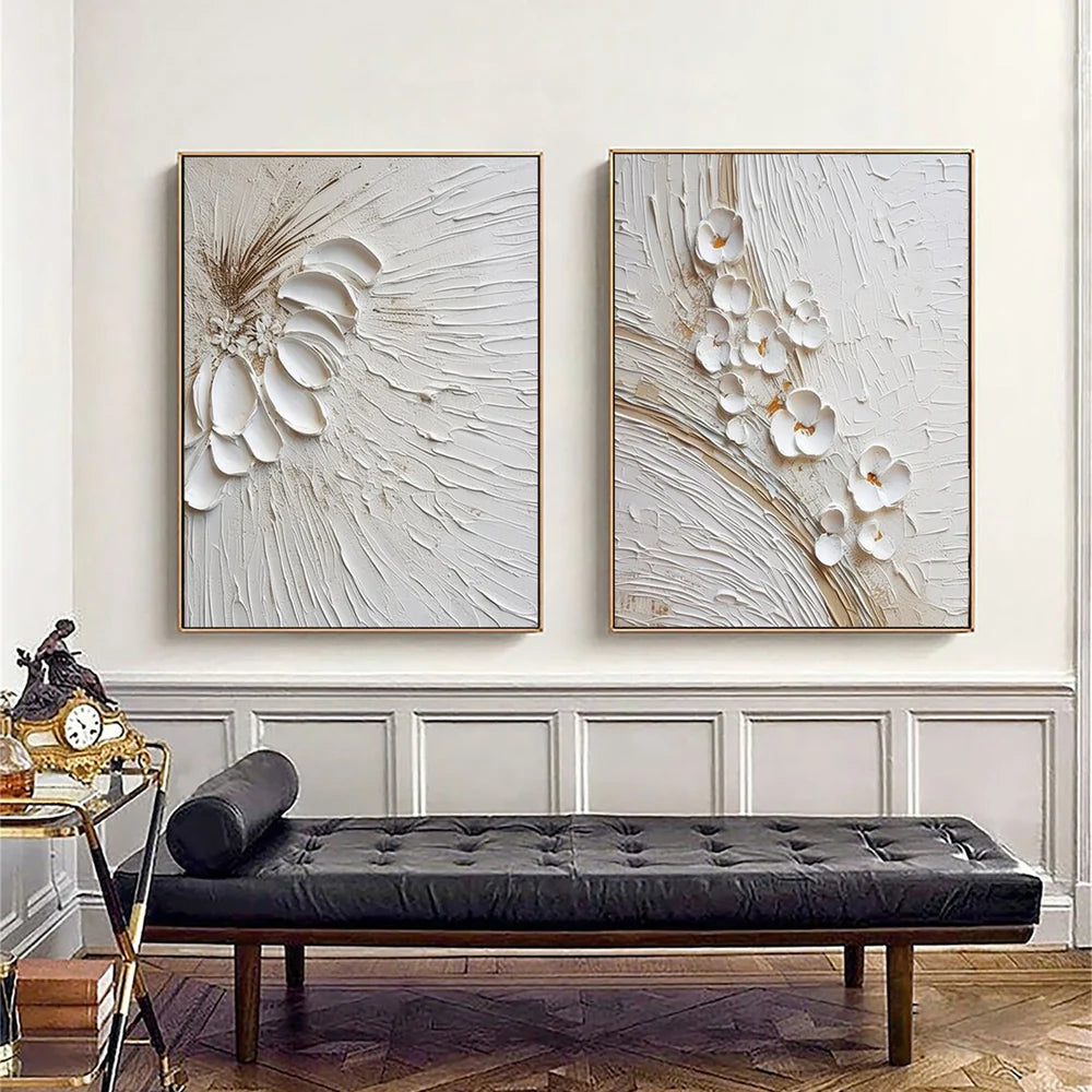Minimalist Flower And Tree Textured Canvas Art Set of 2 #MF069