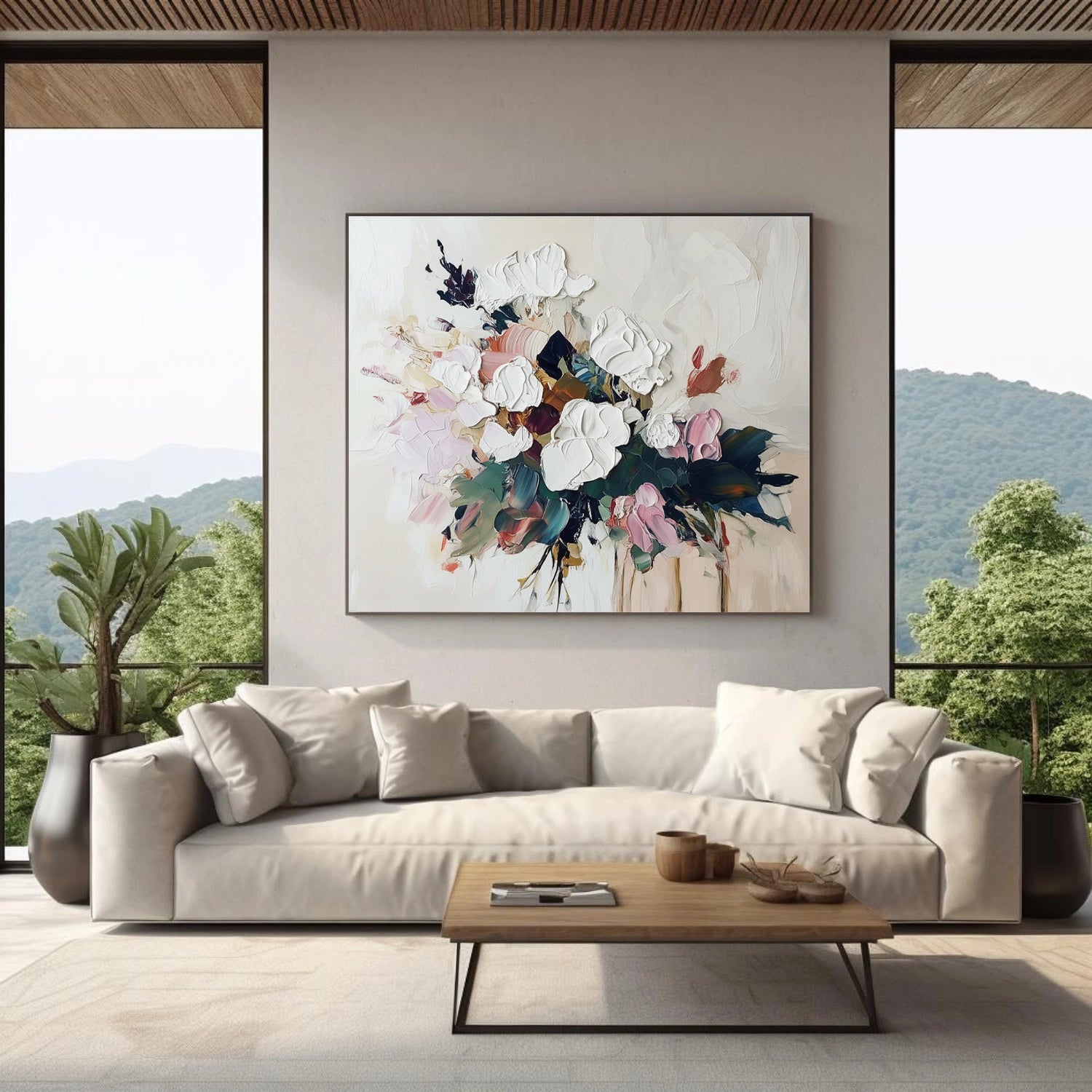 Abstract Flower And Tree Textured Canvas Art  #MF153