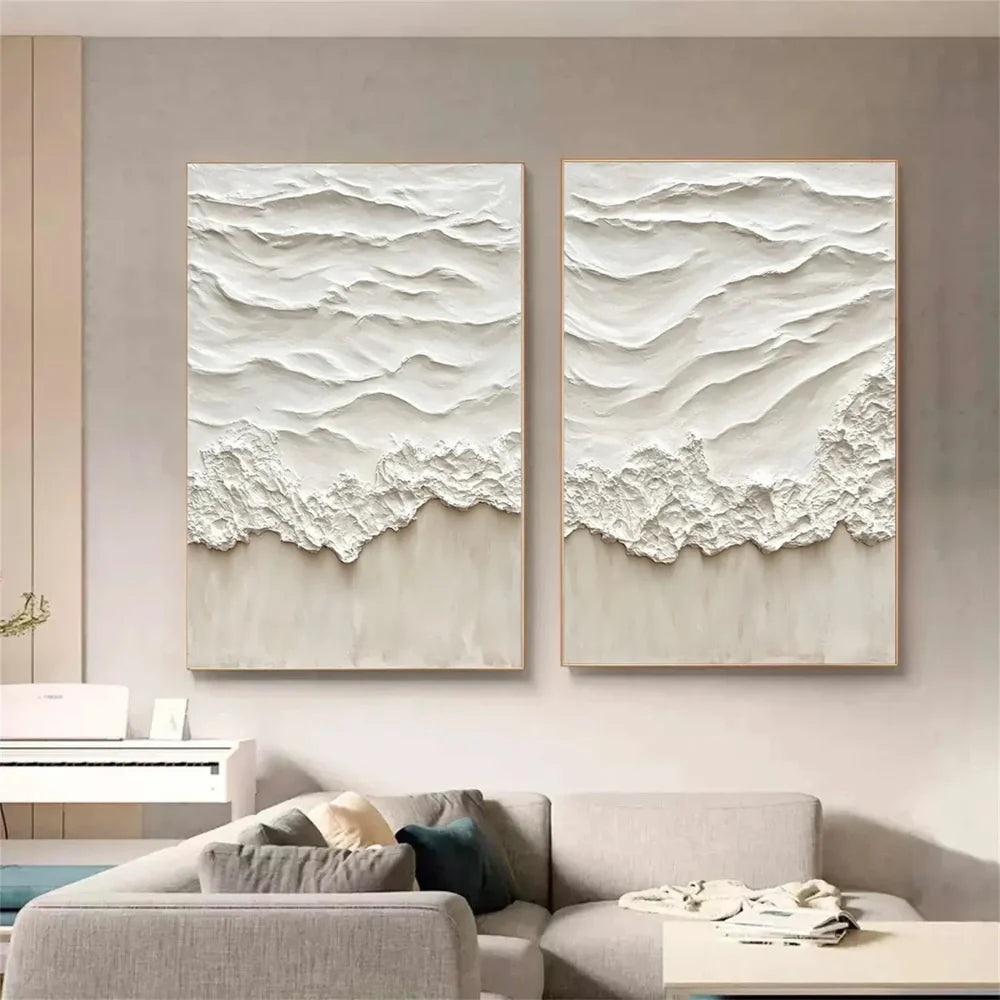 Minimalist Ocean And Sky Textured Set Of 2 Canvas Art #OC049