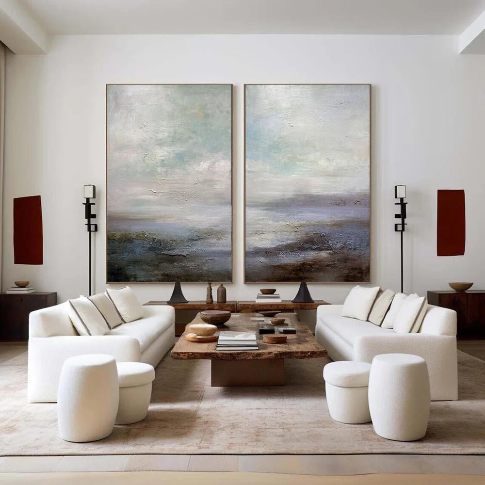 Abstract Ocean And Sky Textured Set of 2 Canvas Art #OC057