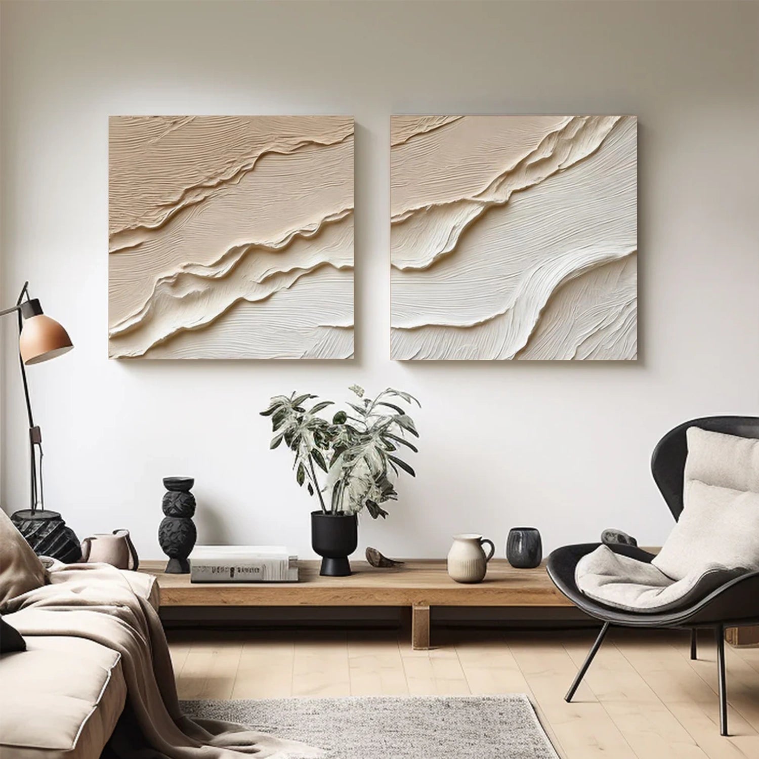 Beige and Brown Minimalist Textured Canvas Art Set of 2 #WM146