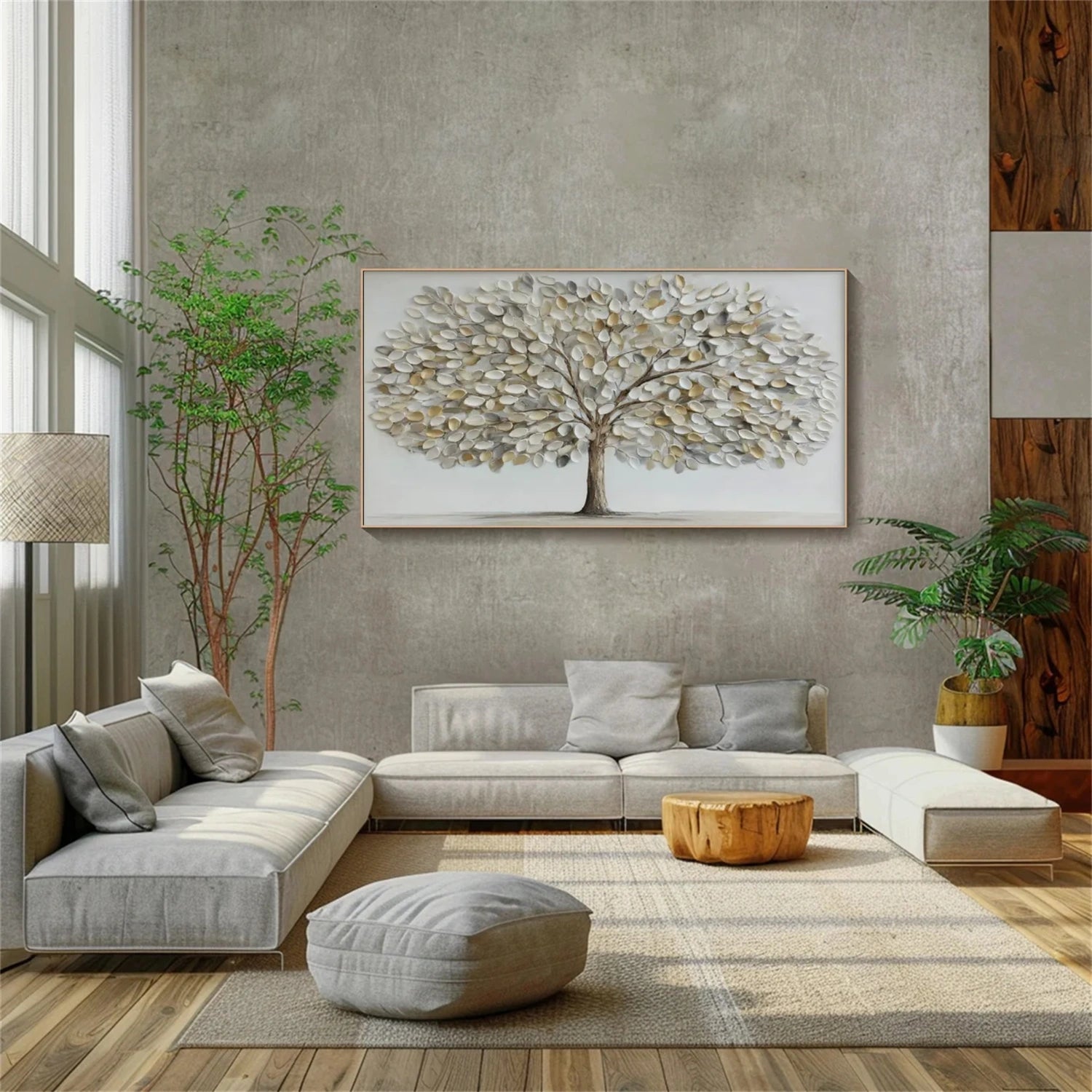 Minimalist Flower And Tree Textured Canvas Art #MF080