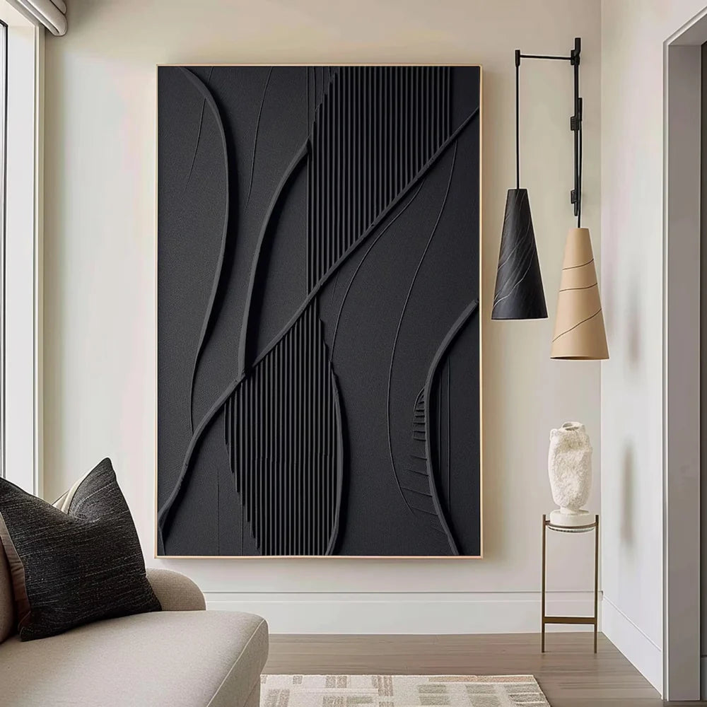 Black Minimalist Textured Canvas Art #WZ045