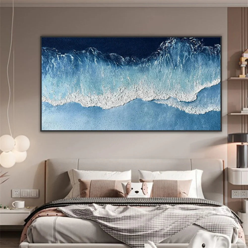 Blue & White Abstract Ocean And Sky Textured Canvas Art #OC062
