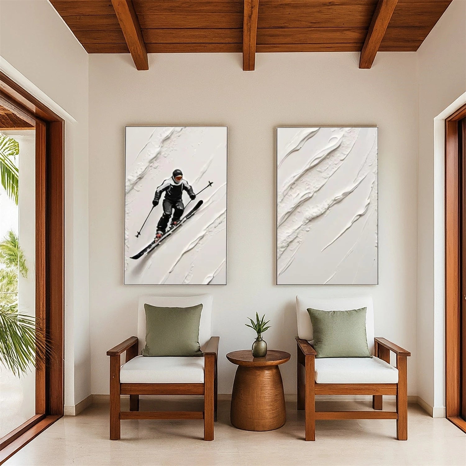 Skiing Sport Textured Canvas Painting Set of 2 #PB042