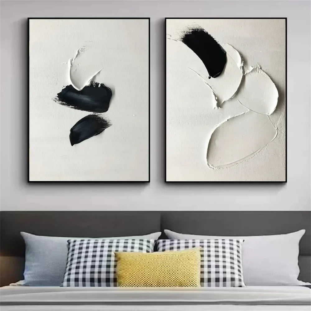 Black and White Minimalist Textured Canvas Art Set of 2 #WZ009