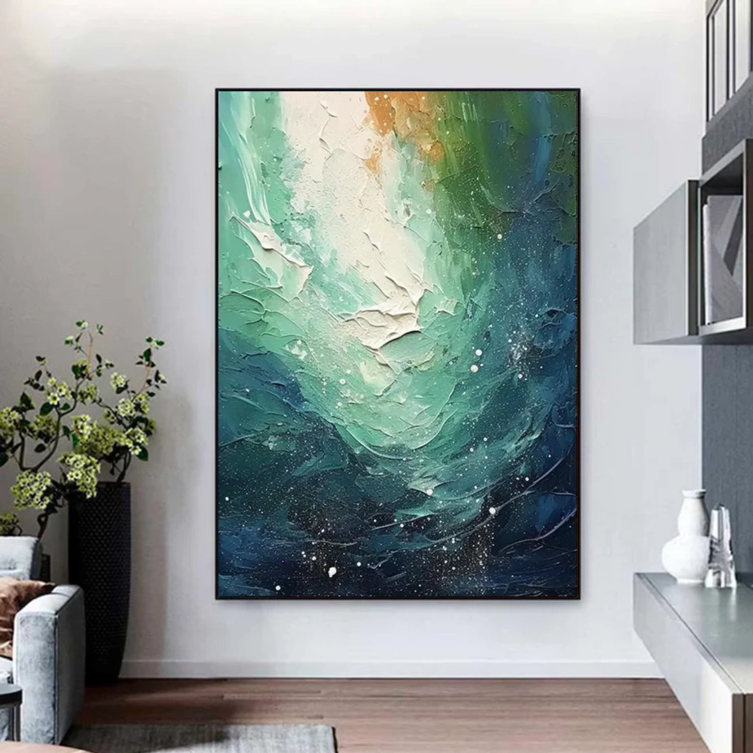 Abstract Ocean And Sky Textured Canvas Art #OC108