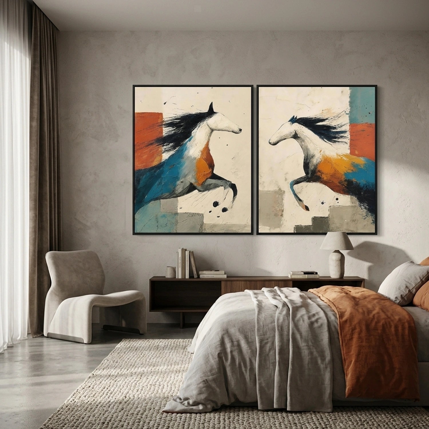 Abstract Animal Horse Canvas Art Set of 2#DW146
