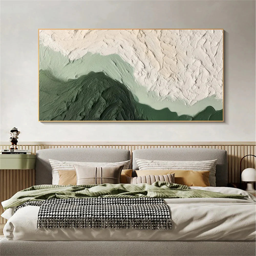Green & Beige Minimalist Ocean And Sky Textured Canvas Art # OC015