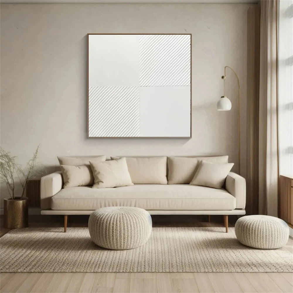White Minimalist Textured Wall Art #WM078