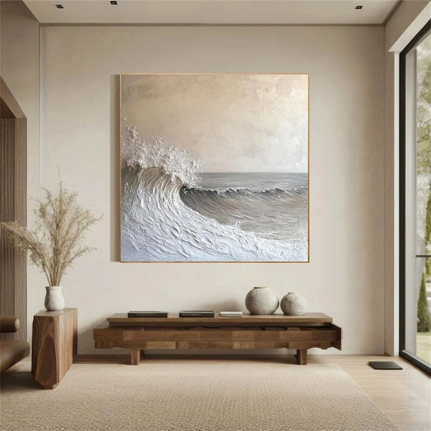 Minimalist Ocean And Sky Textured Canvas Art #OC085