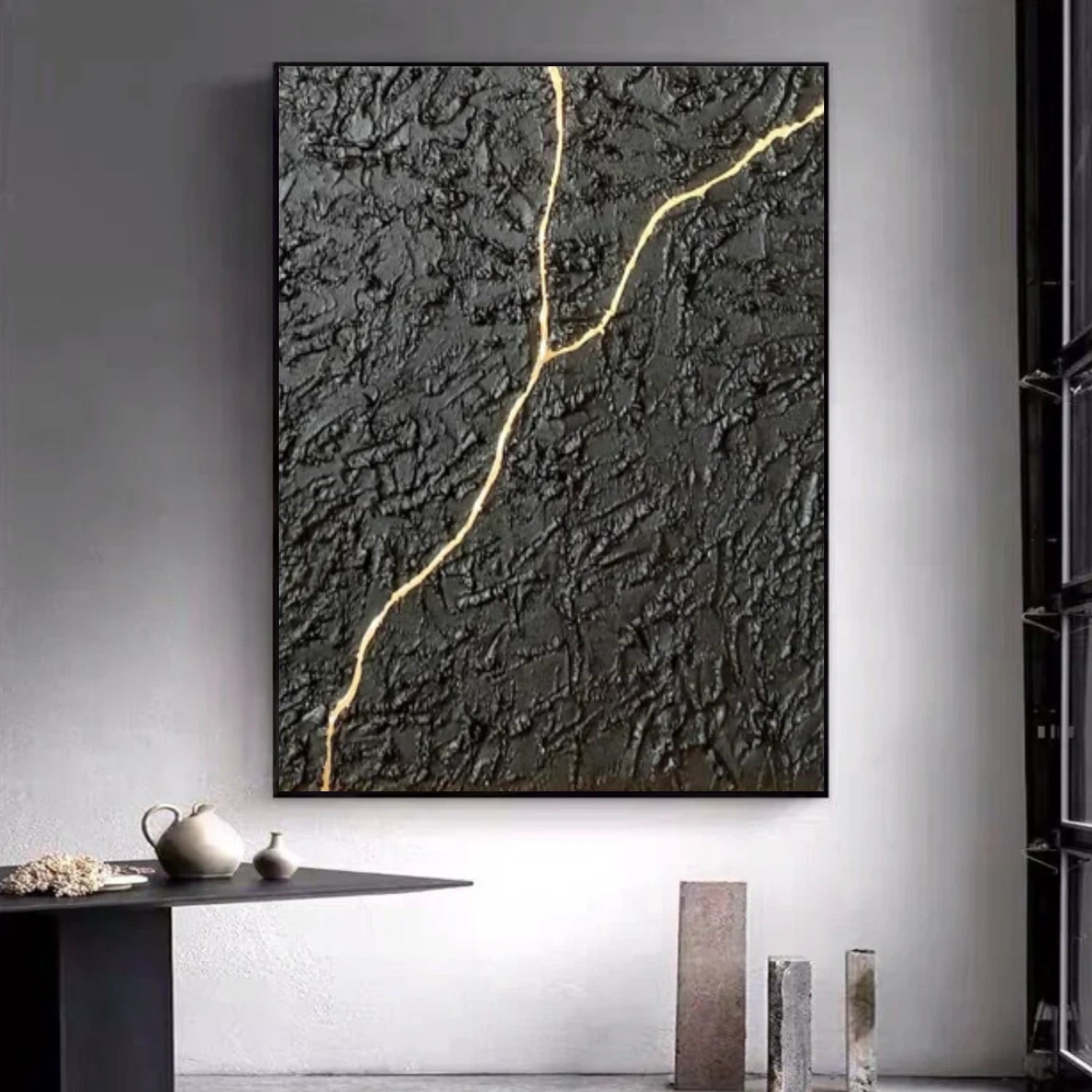 Black Minimalist Textured Canvas Art #WZ110