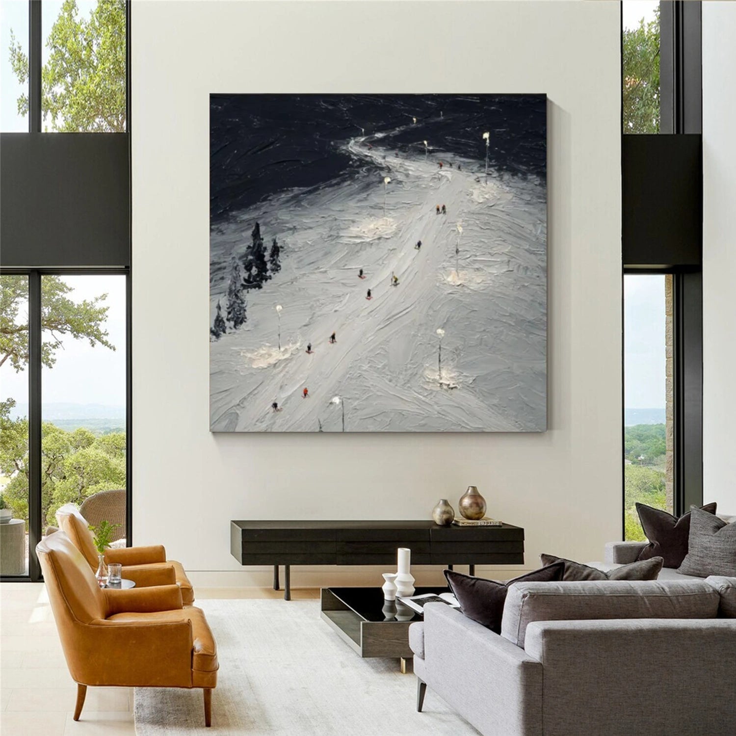 Skiing Sport Textured Canvas Painting #PB036